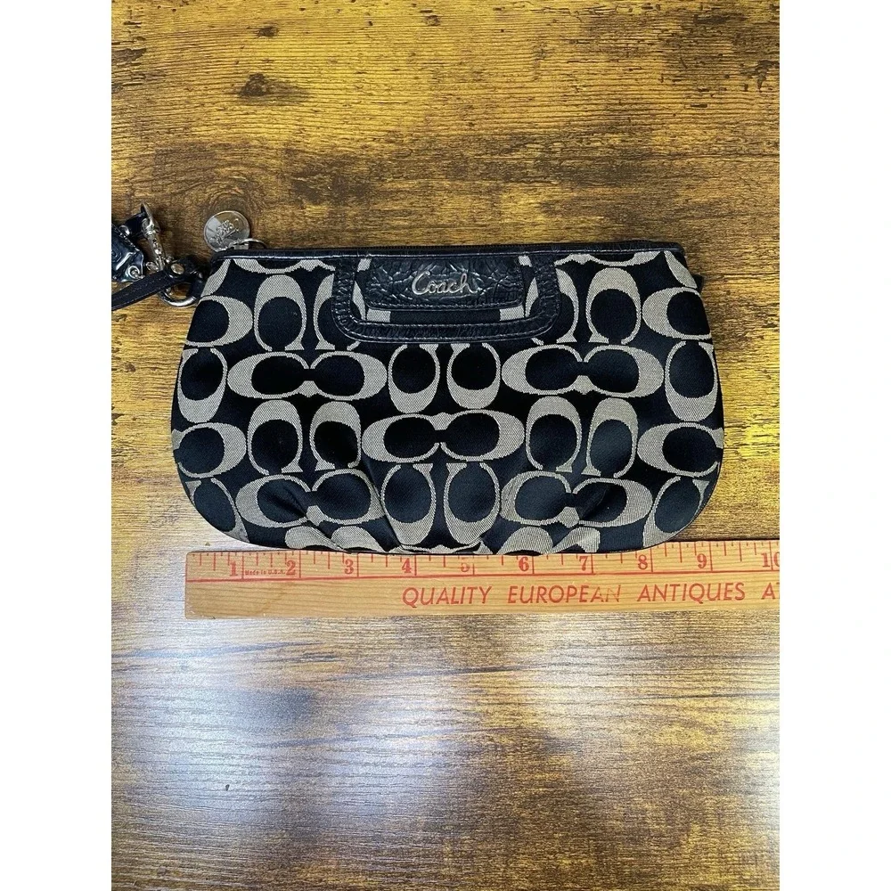 Coach Signature Satin‎ Wristlet Black and White Wristlet Wallet Bag